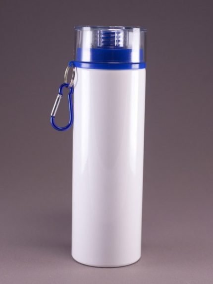 Botella de deporte blanca, tapa azul, para impresión full color