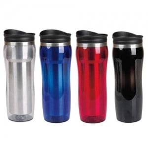 Vaso termico acrilico traslucido con parte interior en acero y fuera transparente