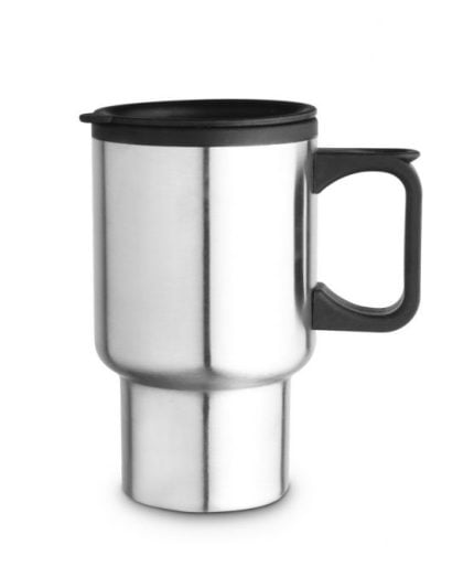 Vaso termico de acero doble insulacion, de 14oz con tapa y agarradero negro