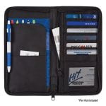 Porta pasaporte y documentos de viaje, en cuerina con fibra de carbon,cierre zipper