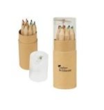 Cilindro reciclado que incluye doce (12) lapices de colores ,con tapa transparente,y sacapuntas en la tapa - Imagen 2